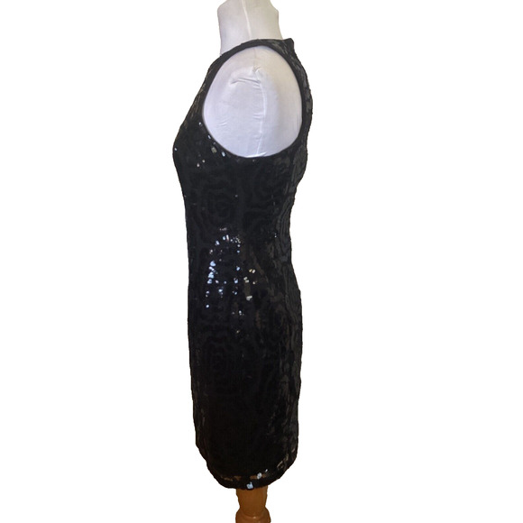 💋 CALVIN KLEIN - BLACK SEQUIN ALL OVER BODY CON HALTER COCKTAIL DRESS - SZ 4 - Picture 4 of 9